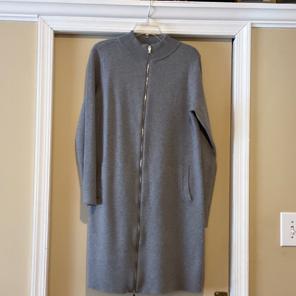 80 Park Portland Funnel Neck Zip Cardigan Coatigan Gray Women’s Size Medium